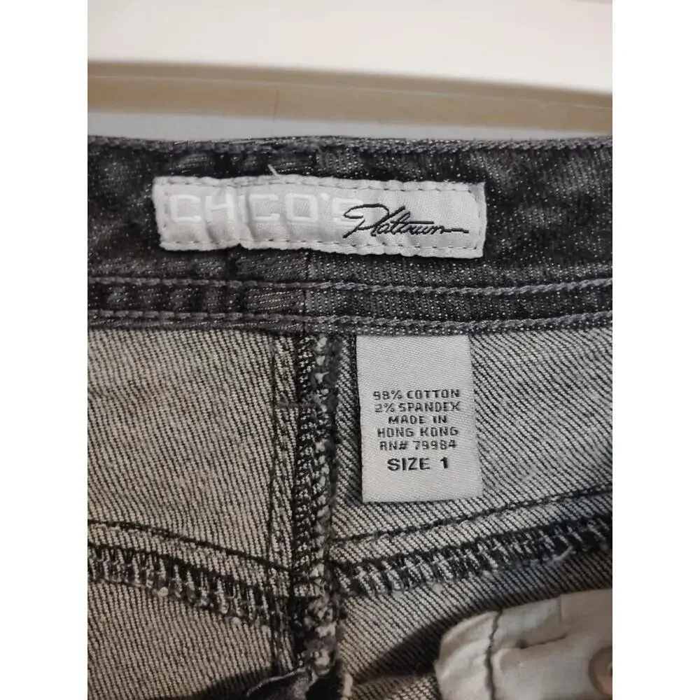 Chico's Platinum Jeans Denim Straight Leg Women's Short Gray Size 1‎